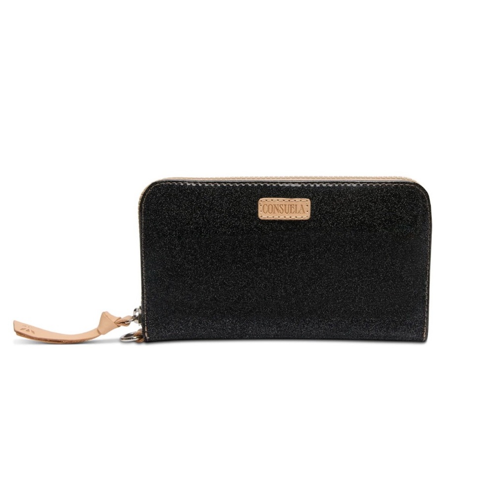 Consuela Mariana Black Glitter zip-around essential wallet NWT